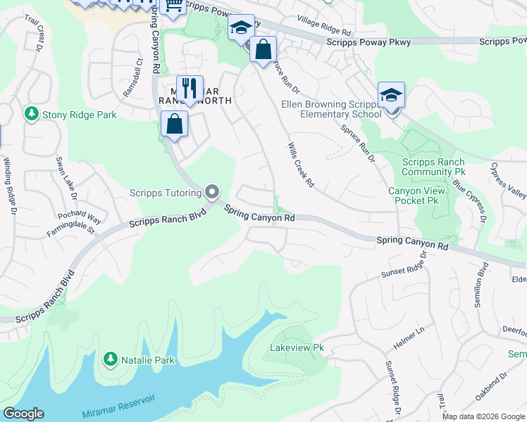 map of restaurants, bars, coffee shops, grocery stores, and more near 11129 Doverhill Road in San Diego