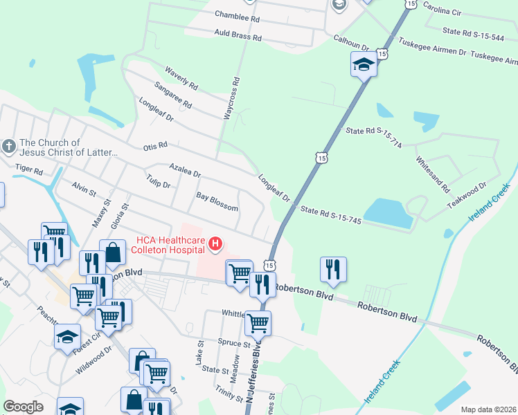 map of restaurants, bars, coffee shops, grocery stores, and more near 111 Azalea Drive in Walterboro