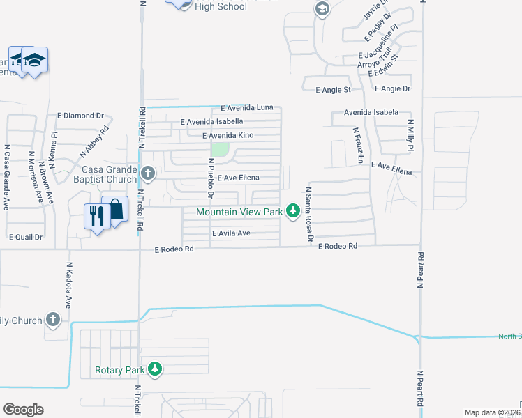 map of restaurants, bars, coffee shops, grocery stores, and more near 1279 East Barcelona Avenue in Casa Grande