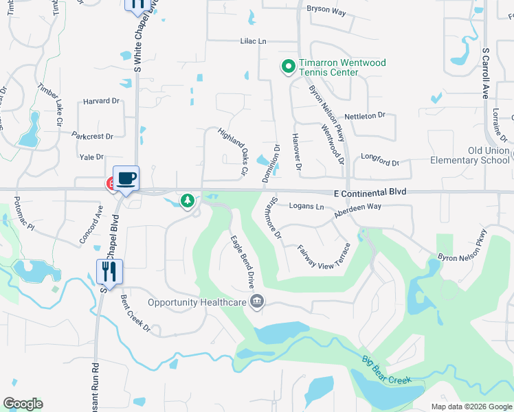 map of restaurants, bars, coffee shops, grocery stores, and more near 1206 Strathmore Drive in Southlake