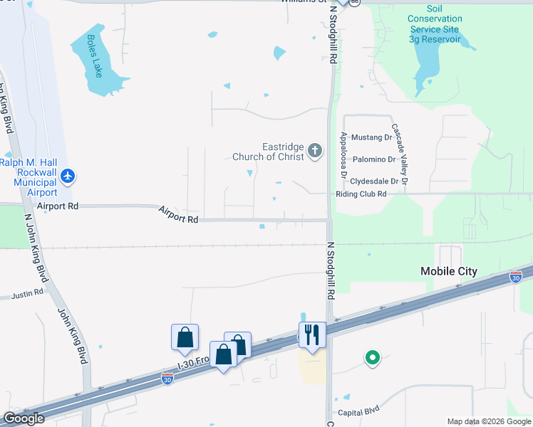 map of restaurants, bars, coffee shops, grocery stores, and more near 2065 Airport Road in Rockwall