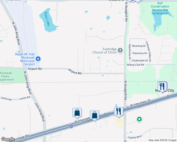 map of restaurants, bars, coffee shops, grocery stores, and more near 406 Prairie View Road in Rockwall