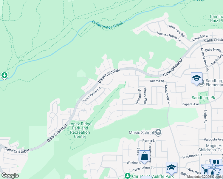 map of restaurants, bars, coffee shops, grocery stores, and more near 11303 April Leigh Terrace in San Diego