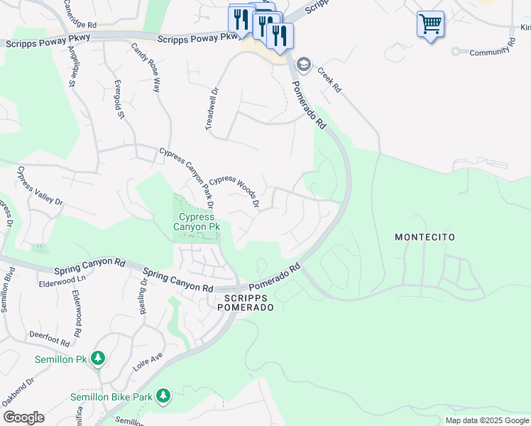 map of restaurants, bars, coffee shops, grocery stores, and more near 11373 Swan Canyon Road in San Diego