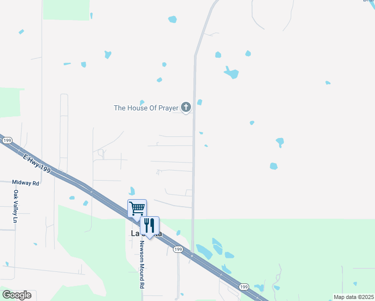 map of restaurants, bars, coffee shops, grocery stores, and more near 1001 Shady Lane in Springtown