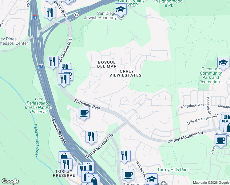 map of restaurants, bars, coffee shops, grocery stores, and more near 3822 Ruette San Raphael in San Diego
