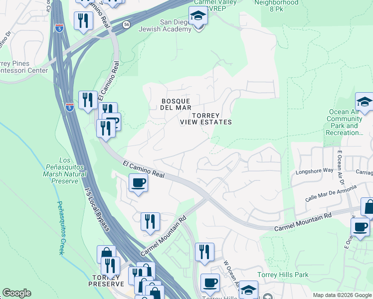 map of restaurants, bars, coffee shops, grocery stores, and more near 3822 Ruette San Raphael in San Diego
