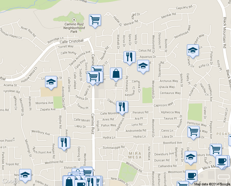 map of restaurants, bars, coffee shops, grocery stores, and more near in San Diego