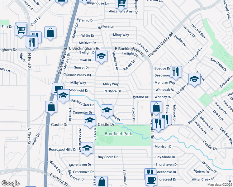 map of restaurants, bars, coffee shops, grocery stores, and more near 1006 Ontario Drive in Garland