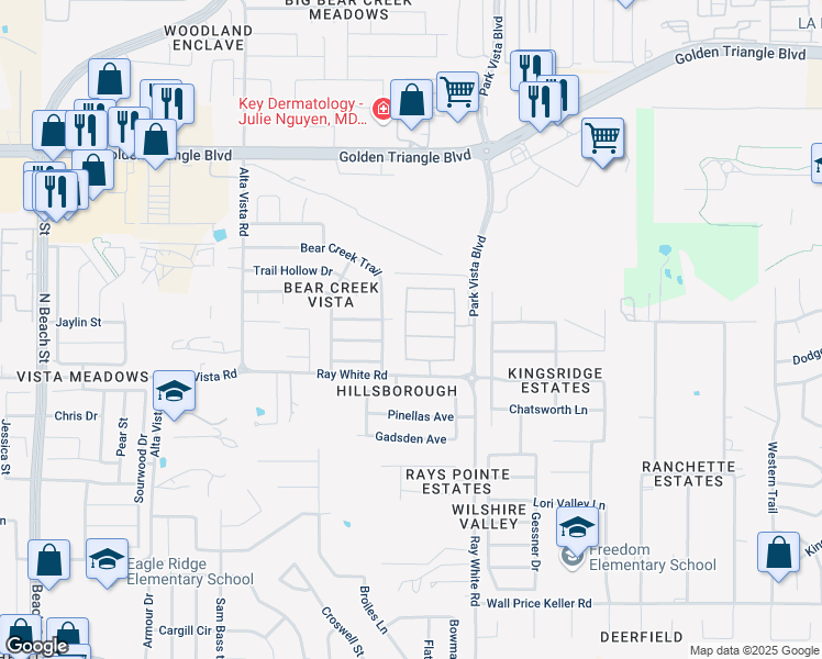 map of restaurants, bars, coffee shops, grocery stores, and more near 5101 Tortola Lane in Keller