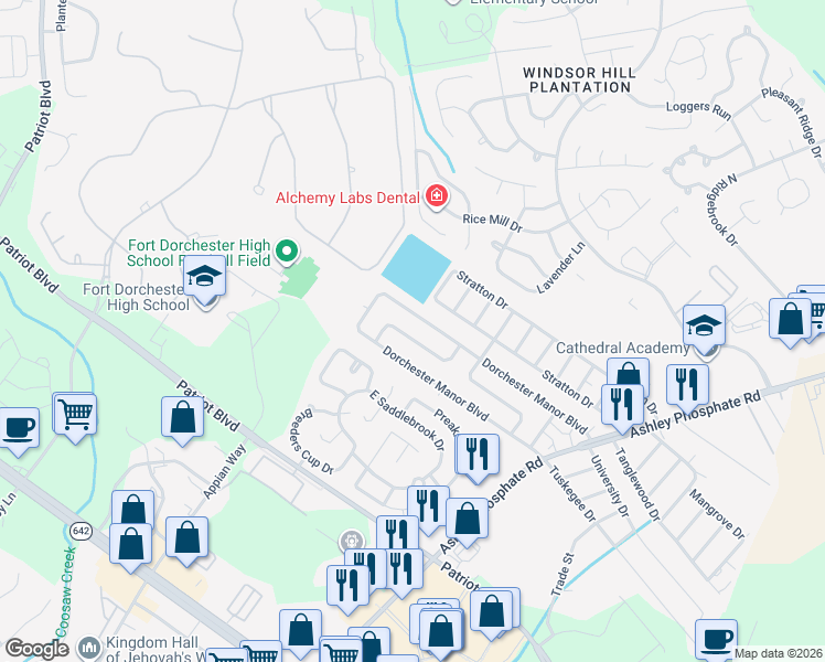 map of restaurants, bars, coffee shops, grocery stores, and more near 116 Cedar Grove Drive in Charleston