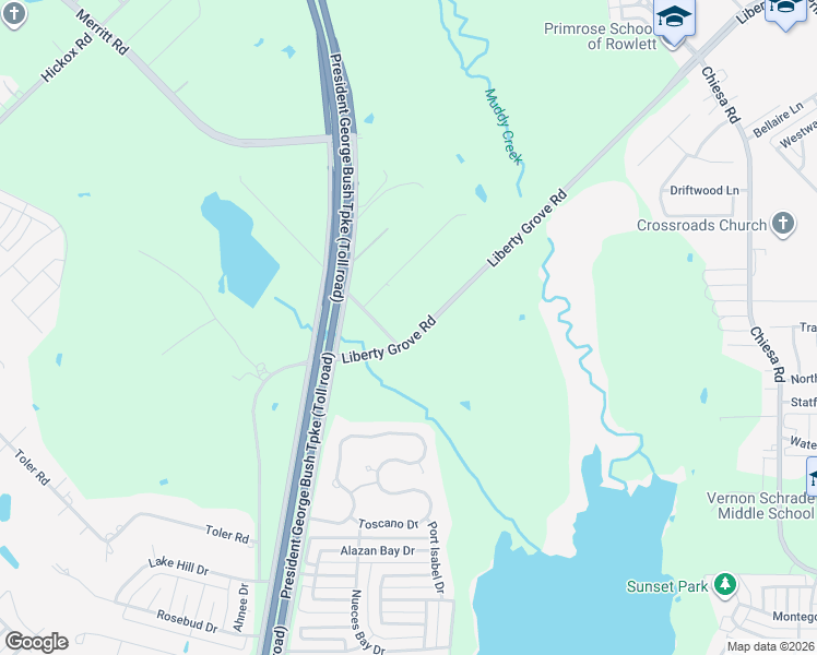 map of restaurants, bars, coffee shops, grocery stores, and more near 7402 Liberty Grove Road in Rowlett