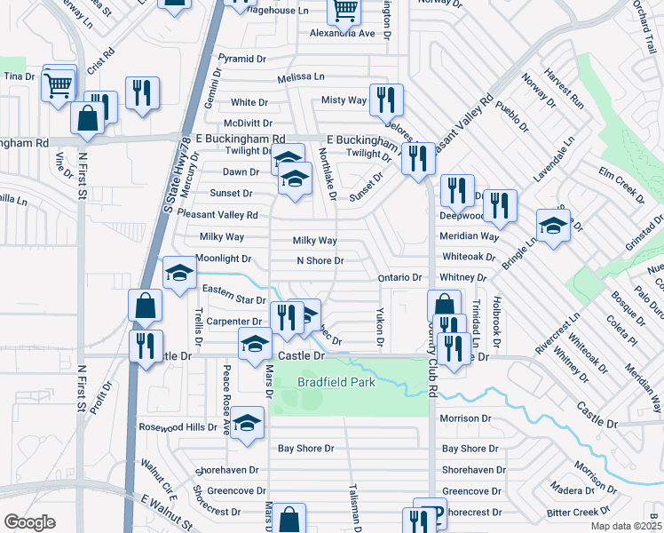 map of restaurants, bars, coffee shops, grocery stores, and more near 1006 Ontario Drive in Garland