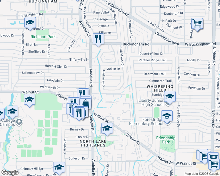 map of restaurants, bars, coffee shops, grocery stores, and more near 9915 Claymore Drive in Dallas