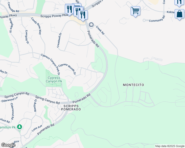 map of restaurants, bars, coffee shops, grocery stores, and more near 12740 Legacy Road in San Diego