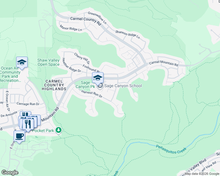 map of restaurants, bars, coffee shops, grocery stores, and more near 10668 Gracewood Place in San Diego