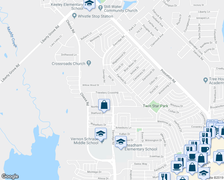 map of restaurants, bars, coffee shops, grocery stores, and more near 7317 Travelers Crossing in Rowlett