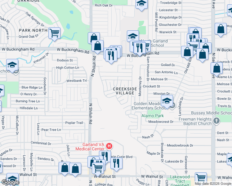 map of restaurants, bars, coffee shops, grocery stores, and more near 2226 Jacqueline Drive in Garland