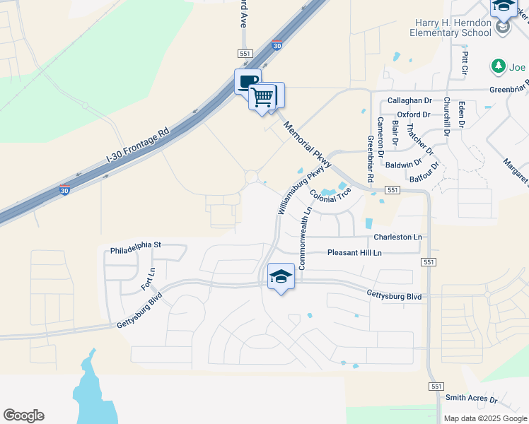 map of restaurants, bars, coffee shops, grocery stores, and more near 210 Campbell Court in Royse City