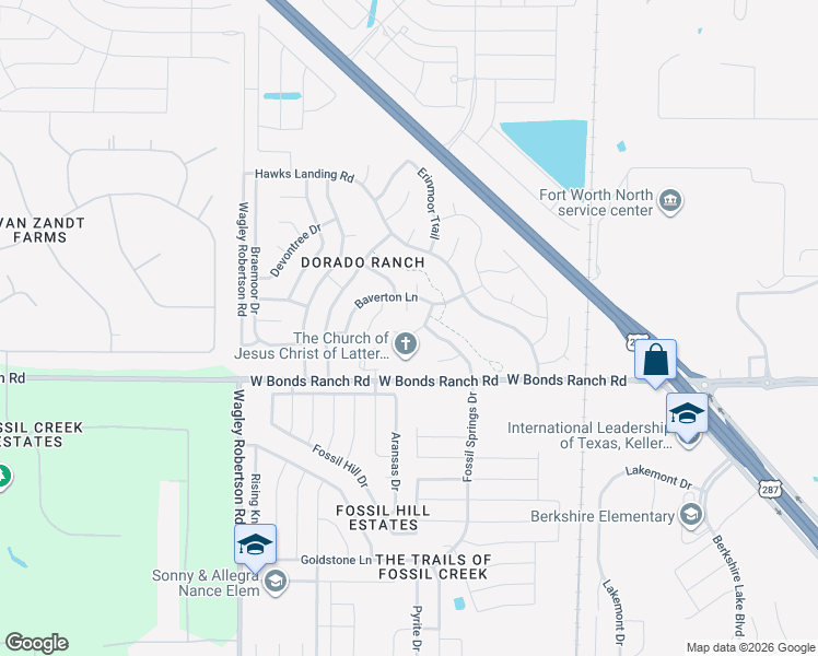 map of restaurants, bars, coffee shops, grocery stores, and more near 540 Winbridge Lane in Haslet