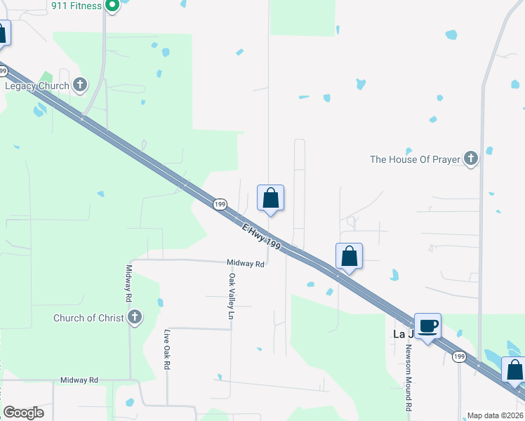 map of restaurants, bars, coffee shops, grocery stores, and more near 4317 East Highway 199 in Springtown