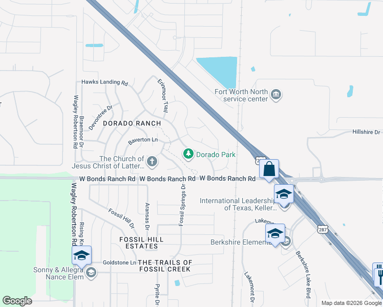 map of restaurants, bars, coffee shops, grocery stores, and more near 10849 Hawks Landing Road in Haslet
