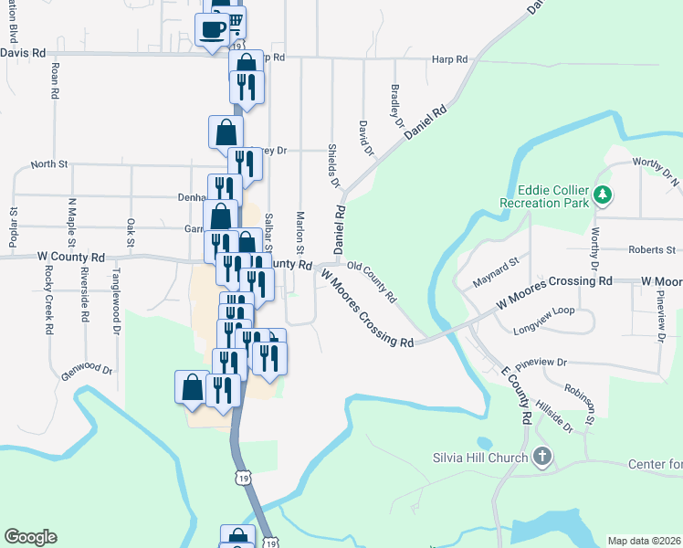map of restaurants, bars, coffee shops, grocery stores, and more near 400 East County Road in Thomaston