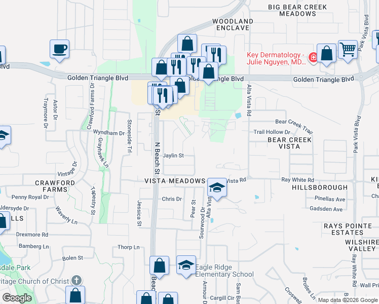 map of restaurants, bars, coffee shops, grocery stores, and more near 10412 Donnis Drive in Fort Worth