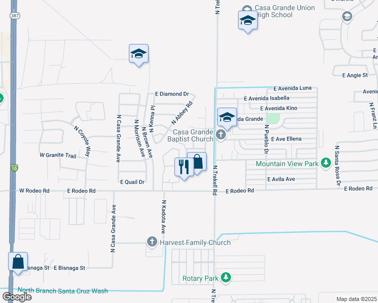 map of restaurants, bars, coffee shops, grocery stores, and more near 2477 North Lehmberg Avenue in Casa Grande