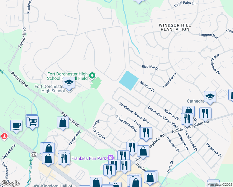 map of restaurants, bars, coffee shops, grocery stores, and more near 358 Dorchester Manor Boulevard in North Charleston