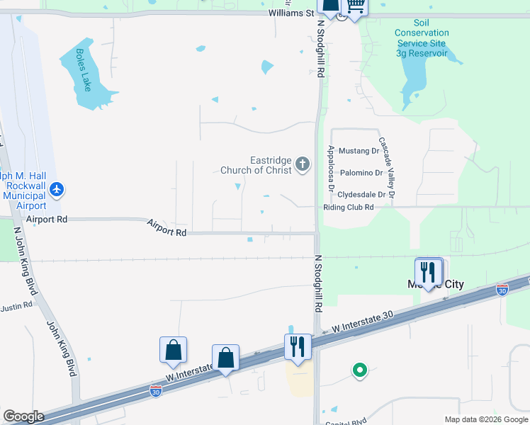 map of restaurants, bars, coffee shops, grocery stores, and more near 2065 Airport Road in Rockwall