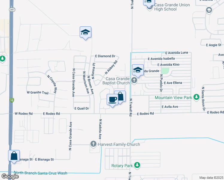 map of restaurants, bars, coffee shops, grocery stores, and more near 2477 North Lehmberg Avenue in Casa Grande