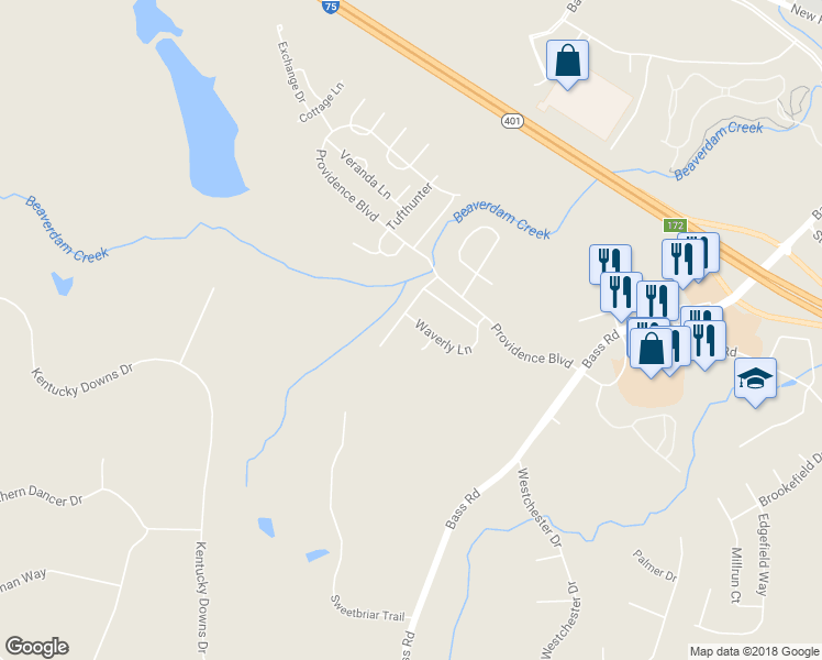 map of restaurants, bars, coffee shops, grocery stores, and more near 426 Waverly Lane in Macon