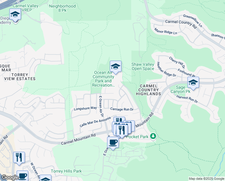 map of restaurants, bars, coffee shops, grocery stores, and more near 11483 Nantucket Parkway in San Diego