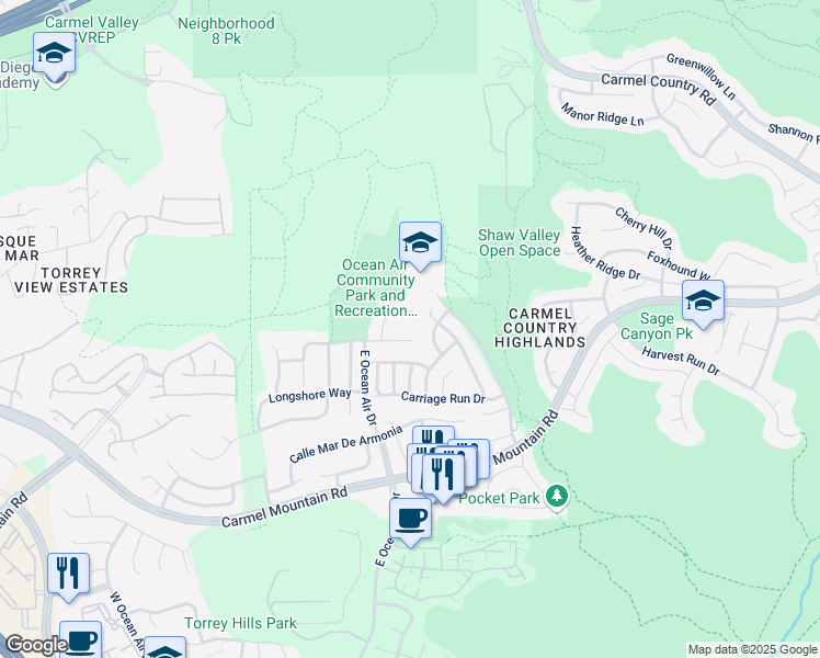 map of restaurants, bars, coffee shops, grocery stores, and more near 11483 Nantucket Parkway in San Diego
