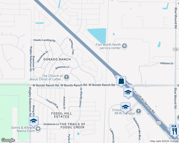 map of restaurants, bars, coffee shops, grocery stores, and more near 309 Delgany Trail in Haslet