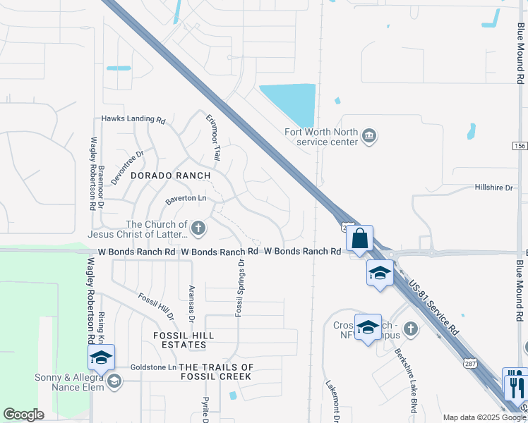map of restaurants, bars, coffee shops, grocery stores, and more near 10836 Hawks Landing Road in Haslet