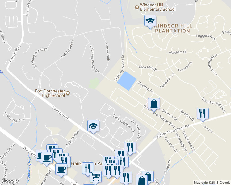 map of restaurants, bars, coffee shops, grocery stores, and more near 184 Dorchester Manor Boulevard in Charleston