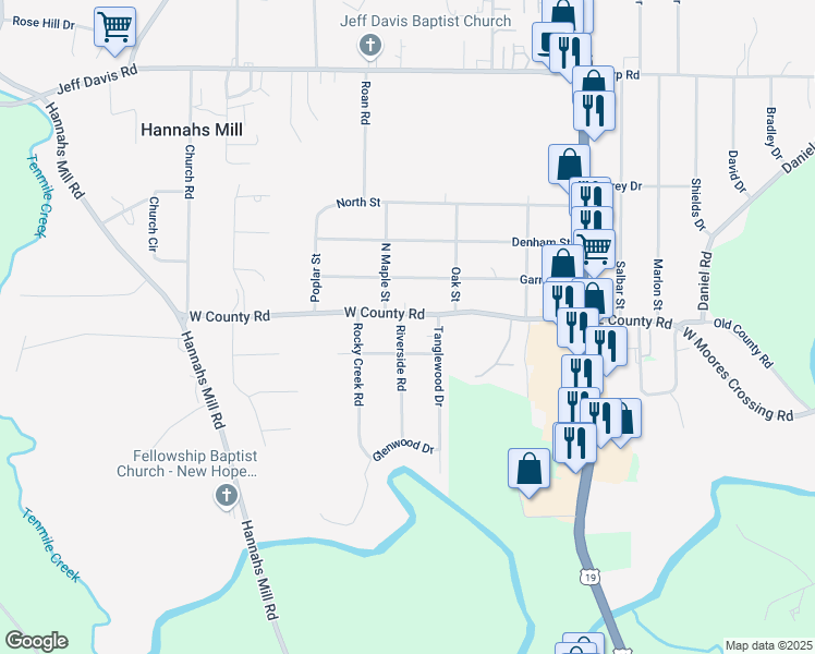 map of restaurants, bars, coffee shops, grocery stores, and more near 307 West County Road in Thomaston