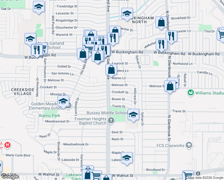 map of restaurants, bars, coffee shops, grocery stores, and more near in Garland