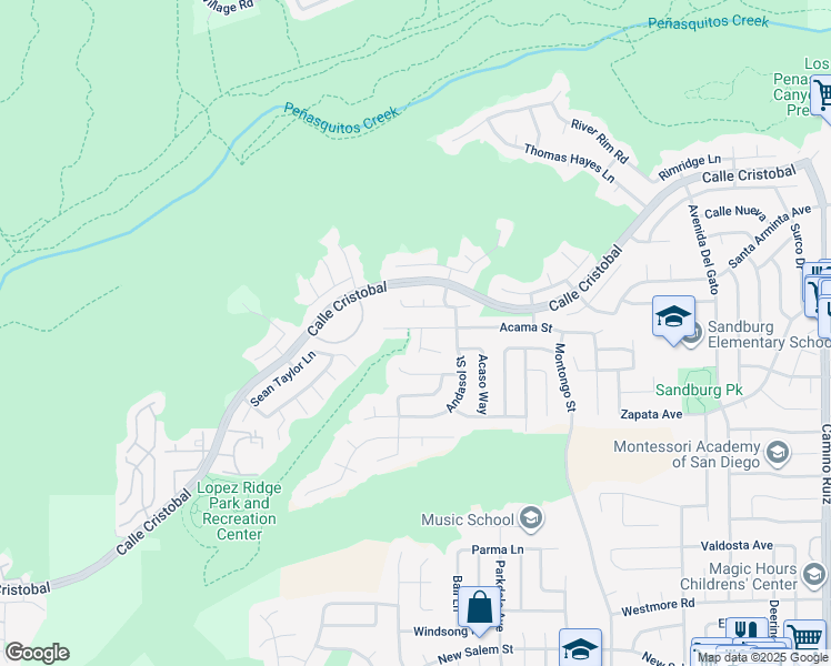 map of restaurants, bars, coffee shops, grocery stores, and more near 7726 Acama Place in San Diego