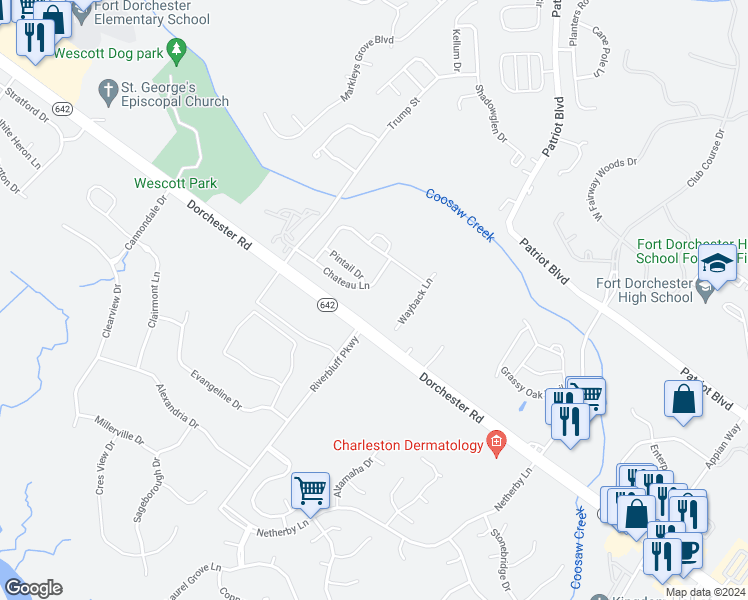map of restaurants, bars, coffee shops, grocery stores, and more near 1001 Dorchester Road in North Charleston