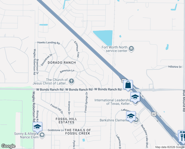 map of restaurants, bars, coffee shops, grocery stores, and more near 10856 Hawks Landing Road in Haslet