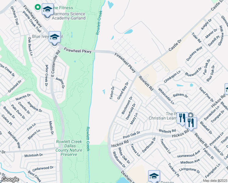 map of restaurants, bars, coffee shops, grocery stores, and more near 1528 Alberbrook Place in Garland