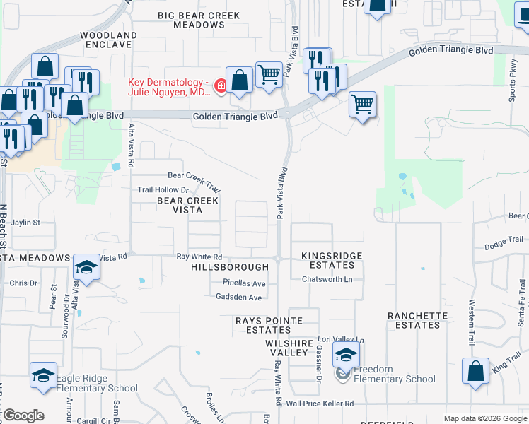 map of restaurants, bars, coffee shops, grocery stores, and more near 5137 Dominica Lane in Keller