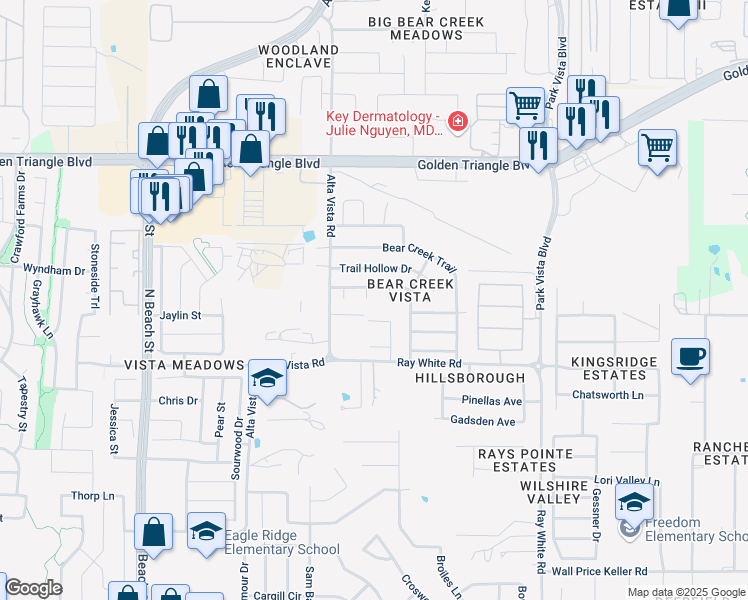 map of restaurants, bars, coffee shops, grocery stores, and more near 10408 Woodruff Court in Fort Worth