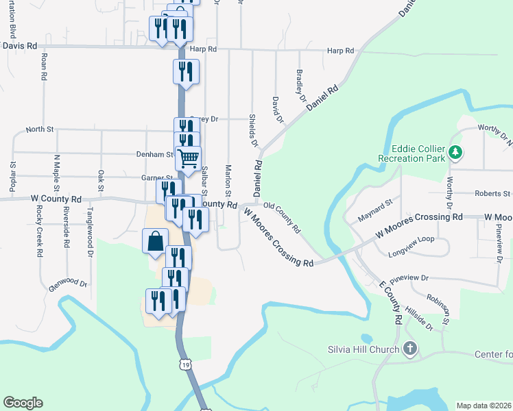 map of restaurants, bars, coffee shops, grocery stores, and more near 400 East County Road in Thomaston