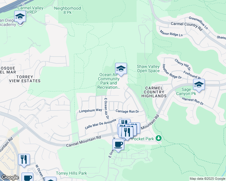 map of restaurants, bars, coffee shops, grocery stores, and more near 11483 Nantucket Parkway in San Diego