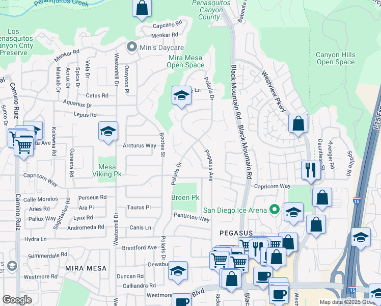 map of restaurants, bars, coffee shops, grocery stores, and more near 9063 Hatcher Lane in San Diego