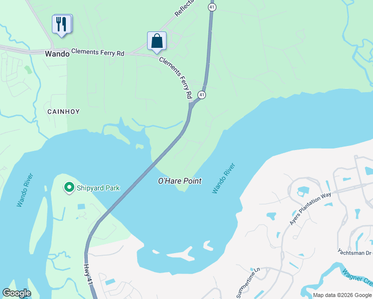 map of restaurants, bars, coffee shops, grocery stores, and more near 515-553 Riverbend Trail in Charleston
